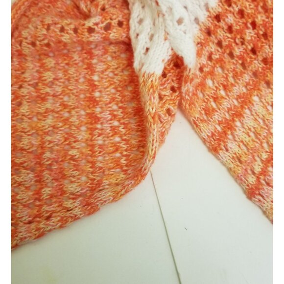 Jeanne Pierre Top M Women's Orange & White Striped Crochet Knit - Picture 4 of 5